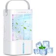 Climatiseur portable avec réservoir d;eau de 1200 ml, 3 vitesses, mode brume froide, veilleuse 7 couleurs et