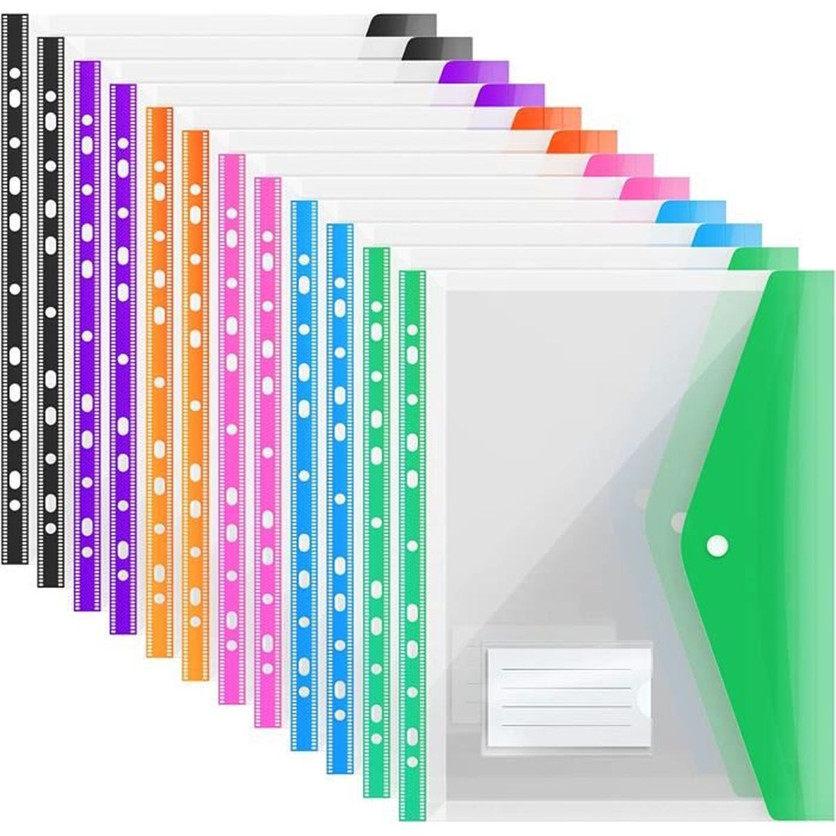 Lot de 12 Pochettes Plastiques Perforées A4,Pochettes en Plastique Avec