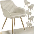 Chaises - TECTAKE - Lot de 6 fauteuils de salle à manger MARYLIN aspect velours et matelassé avec pieds en acier doré - Crème/Or