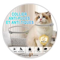 Traitement contre les puces de chat,  Collier anti-puces et tiques pour chats, Imperméable réglable, 8 Mois de Protection - Gris