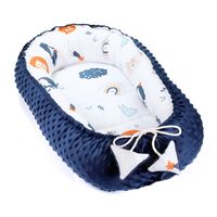 Réducteur Lit Bébé 90x50 cm - Matelas Cocoon Cale Bebe pour Lit Baby Nest Coton avec Minky Arc-en-ciel avec minky bleu foncé