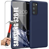 Coque Silicone pour Samsung S20 FE Bleu Marine + 2 Protections d'écran en Verre Trempé (pas pour S20)