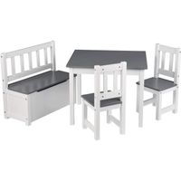 WOLTU  1 Table  + 2 chaises + 1  Coffre à Jouets pour Enfants  en MDF , Blanc+Gris
