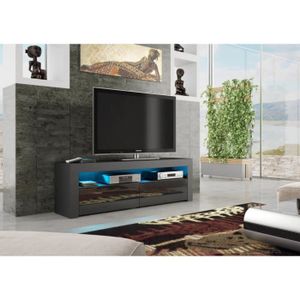 MEUBLE TV Meuble TV Savelli LED Noir MAT et portes Noir laqué 157 cm - Contemporain - Design - Rectangulaire