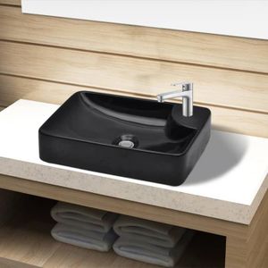 LAVABO - VASQUE 741&{HOME} Lave-Mains Belle Finition Vasque à poser à trou pour robinet céramique Noir pour salle de bain - 440 x 250 x 100 mm NEW