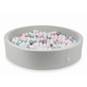 PISCINE À BALLES Mimii - Piscine À Balles (gris clair) 130X30cm-600 Balles (transparent, perle, argent, rose clair, menthe clair)
