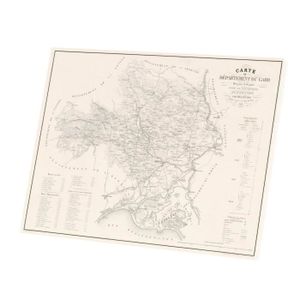 OBJET DÉCORATION MURALE Tableau Décoratif  30 Gard Nimes Département Carte Ancienne France Région (53 cm x 40 cm)