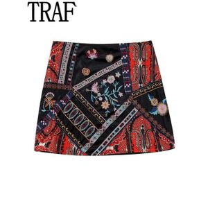 JUPE TRAF-Mini jupe en velours imprimé pour femme,jupes courtes vintage,taille haute,mode Boho,hiver,2022- PRINT[A8282]