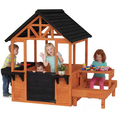 Axi Liam Maison Enfant Avec Bac À Sable & Toboggan Rouge | Aire De Jeux Pour L'Extérieur En Marron & Blanc | Maisonnette / Cabane De Jeu En Bois Fsc | Leroy Merlin