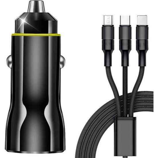 Chargeur Allume-cigare + Câble IPhone, IPad, IPod