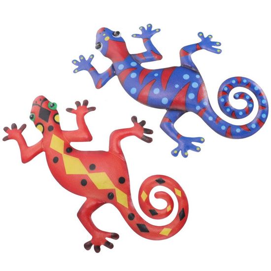 Décoration Murale Gecko En Fer Noir - 2 Pièces Silhouette Lézard 30x13,5 Cm