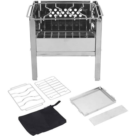Grill De Camping Portable Flatpack - Poêle à Bois/BBQ En Acier Inoxydable - Petit Modèle, Pliable