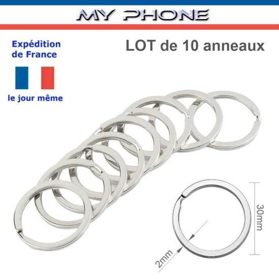 10 Anneaux Porte-Clés Métal Argenté 35mm - Pour Création Bijoux, Clés, DIY | Lot Économique