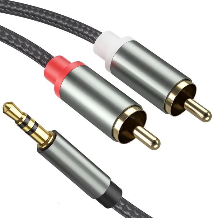 Cable RCA Jack Audio Stéréo 3.5mm3.5mm à 2 RCA Male Nylon Tressé Cordon Compatible avec TV PC