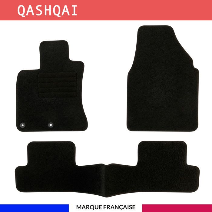 Tapis de sol voiture - Sur mesure pour NISSAN QASHQAI (02/2007-12/2013) Antidérapant - 3 pièces : Protection arrière - Moquette