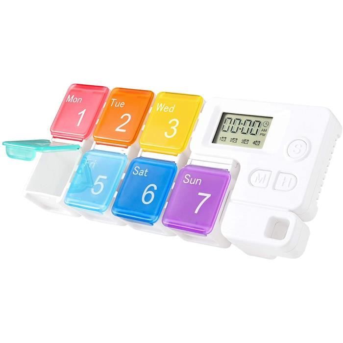 Pilulier Medicaments,Distributeur de Pilules avec Alarme,Conteneur Boîte de Médecine Détachable pour Pilules(7 Compartments)