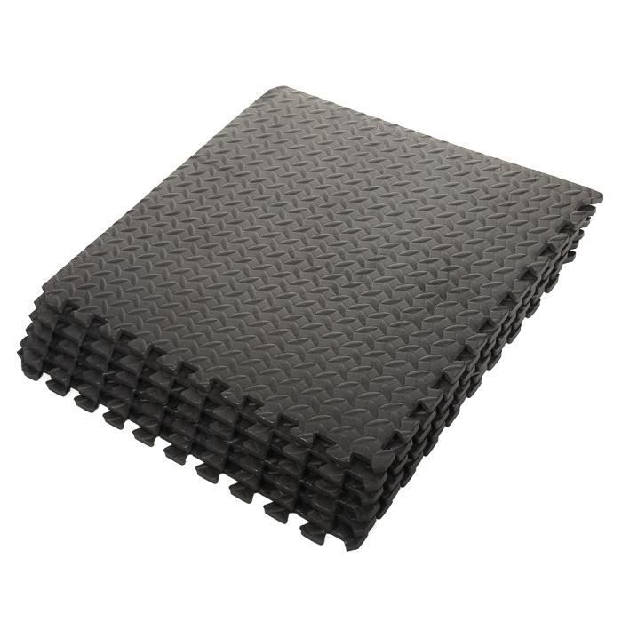 Noir Tapis pour enfants et tapis de yoga EVA 6 Pcs / ensemble Ensemble de 6 Carrées EVA (motif de feuille) Tapis mousse de sol 63 x