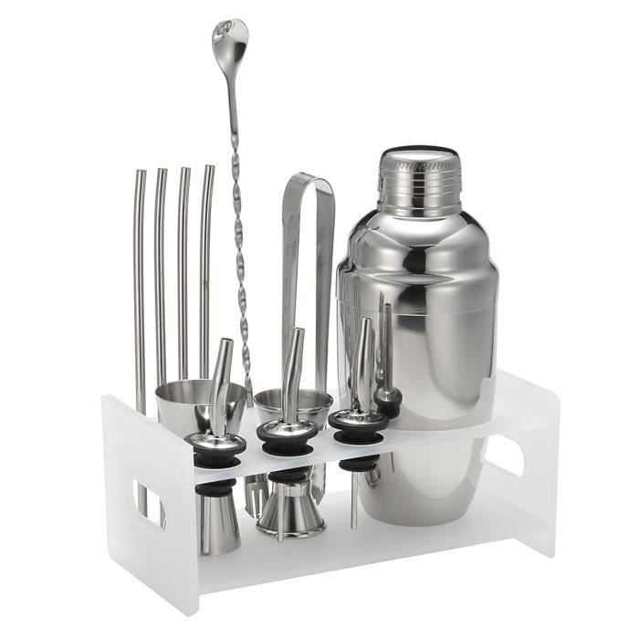 TEMPSA Set cocktail bar 12 pièces en acier inox avec shaker pince cuillère paille tasse 550ml @YC