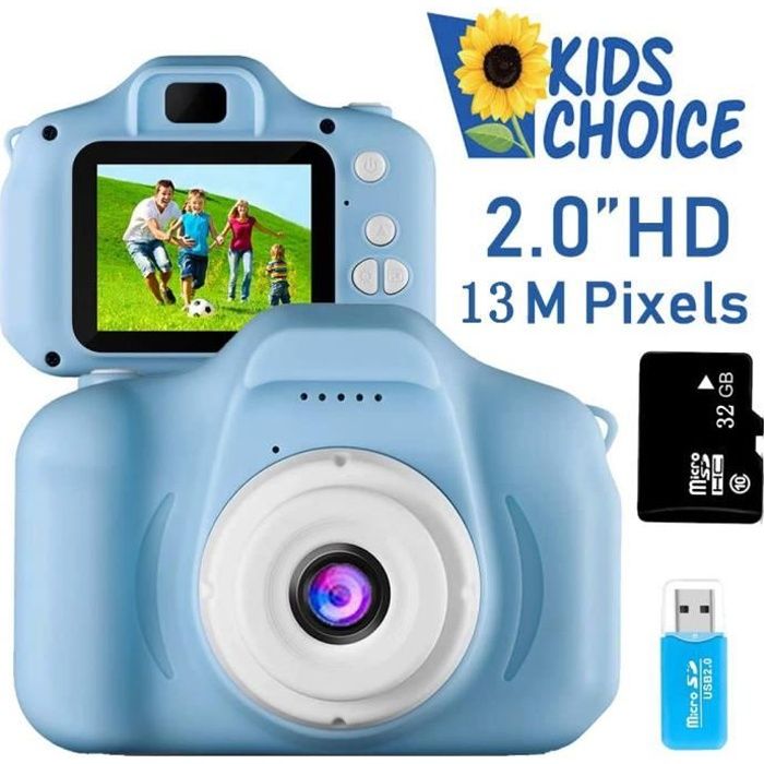 HD 1080p Appareil Photo pour Enfants Mini Caméra Numérique Rechargeable Caméscope Antichoc Photo/vidéo Bleu