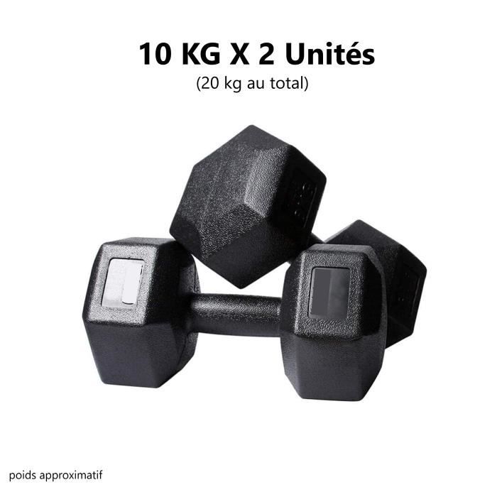 2 Haltères Hexagonale chaque 10 kg Paire d'haltères Dumbbell Musculation Fitness