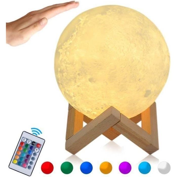Lampe Lune 3D, 16-couleurs, Veilleuse LED Lampe Lune 20CM avec Télécommande ,USB Rechargeable,Idéal comme une Cadeau de