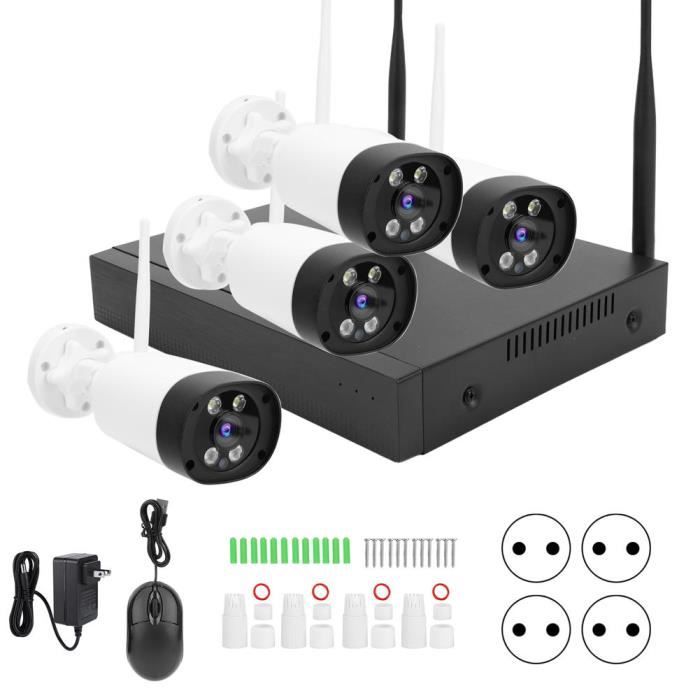 Zerodis système de surveillance Système de caméra de sécurité sans fil WiFi IP66 3MP HD 8 canaux NVR avec 4 pièces 12V1A
