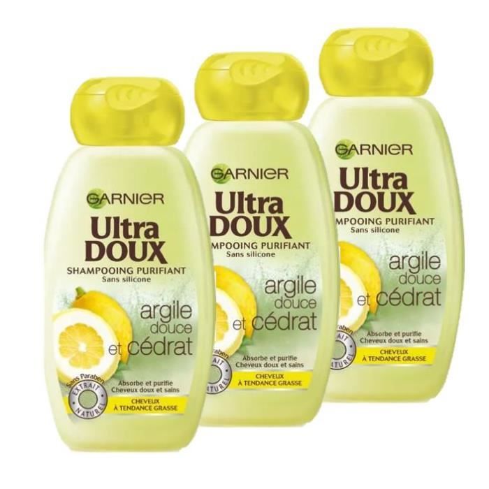 Garnier Shampoing Ultra Doux purifiant - À l'argile douce et cédrat - 250 ml (Lot de 3)