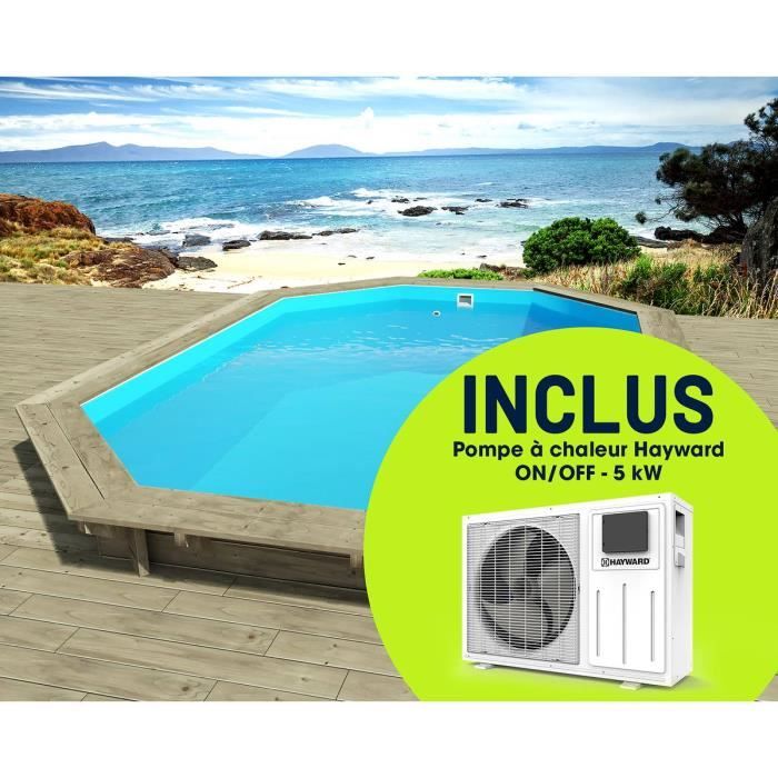 Piscine bois - Florida - - 6.57 x 4.57 x 1.31 m + Pompe à chaleur réversible -Simplicity by Hayward- ON/OFF - 5 kW - Blanc