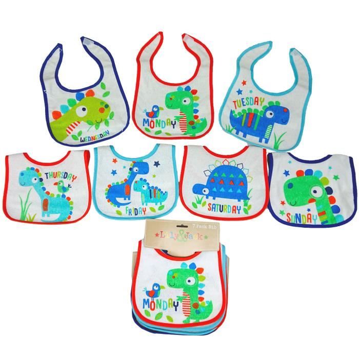 Lot de 7 bavoirs naissance pour bébé garçon thème -dino-