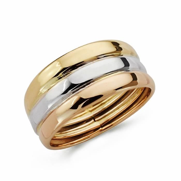 Bague 18k tricolores d'or trois anneaux joints lisses - Taille: 18