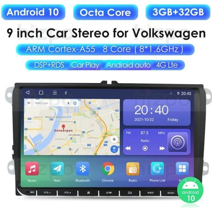 Autoradio 2 Din pour VW/Volkswagen/Golf/Passat/b7/b6/Skoda/Seat/Octavia/Polo/Tiguan Android auto Carplay lecteur multimédia