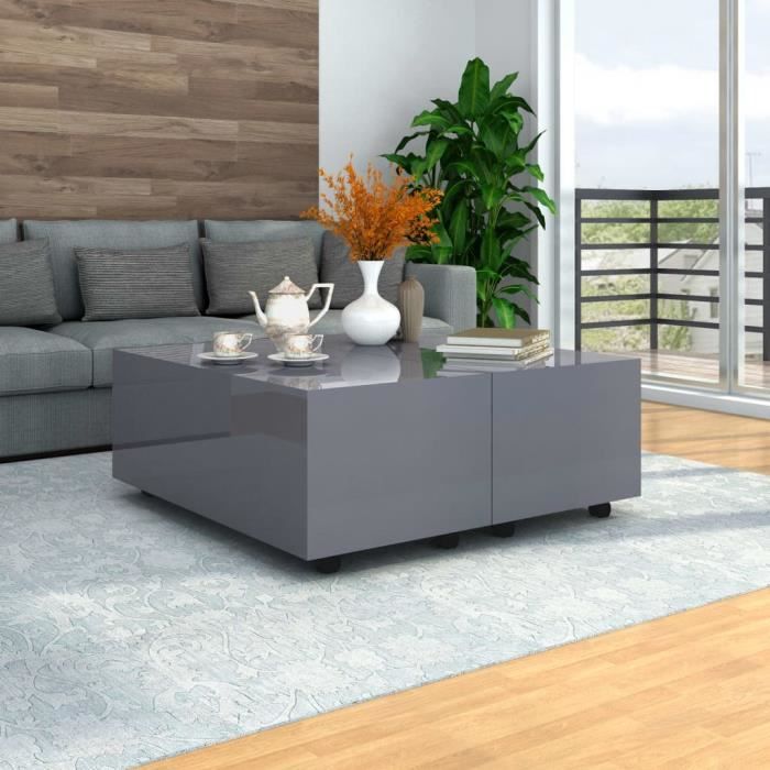 Table basse design scandinave salon contemporain Gris brillant 100 x 100 x 35 cm