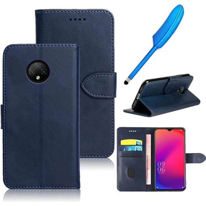 STYLET Plume + Coque Pour DOOGEE X95 étui Housse en PU Cuir Case à Rabat Coque de Protection Portefeuille Case pour DOOGEE X95-bleu