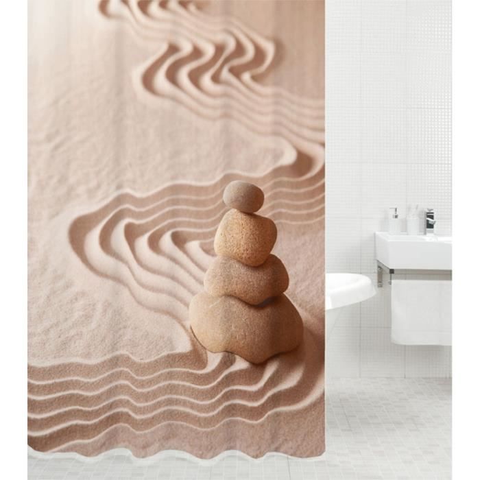 Rideau de douche Zen 180 x 200 cm - de haute qualité - 12 anneaux inclus - imperméable - effet anti-moisissures