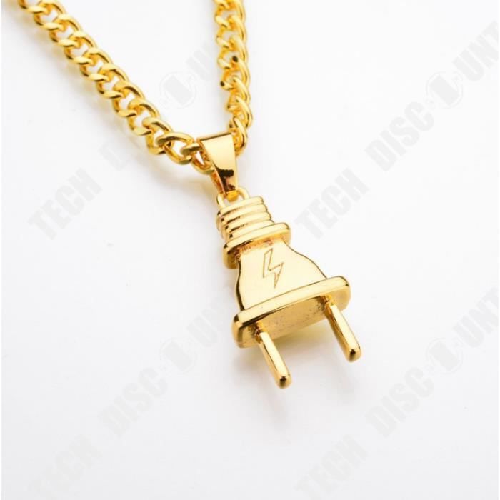 TD® Hip Hop strass prise électrique forme pendentifs colliers chaînes bijoux cadeaux Golden Connection collier Couleur: or gold