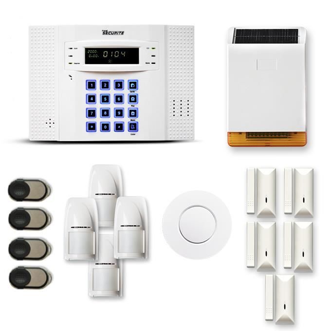 Alarme maison sans fil DNB 4 à 5 pièces mouvement + intrusion + détecteur de fumée + sirène extérieure solaire - Compatible Box inte