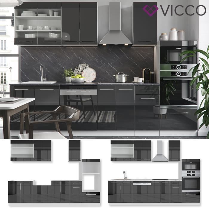 Cuisine Vicco Fame-Line 240 cm, cuisine intégrée, bloc cuisine, cuisine encastrée, ultra-brillant