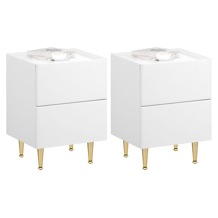 WOLTU Lot de 2 Table de Chevet avec 2 Tiroirs Table dAppoint Moderne 35x40x51cm Montage Facile Blanc+Doré W0ETT0149-2