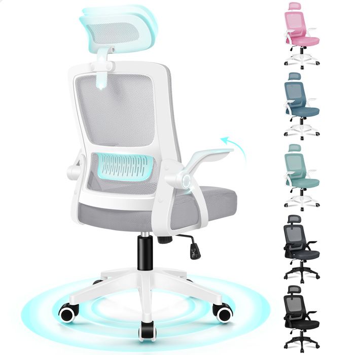 ALFORDSON Chaise de Bureau Ergonomique en Maille Blanche et Grise avec Appui-Tête Pour le Travail - Maison ALFORDSON Chaise de Bureau Ergonomique en Maille Blanche et Grise avec Appui-Tête Pour le Travail - Maison