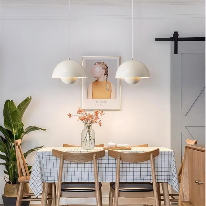 WOTTES Lustre Suspension Luminaire Moderne Style Scandinave 23*16CM Conception Lustre Pod E27 Métal argile laiteuse 2pcs