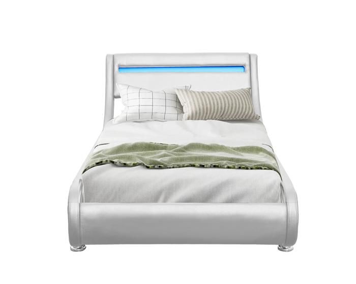 Ava - Lit adulte 120x190 - Sommier + Tête de Lit LED + Pieds 5 cm - Blanc