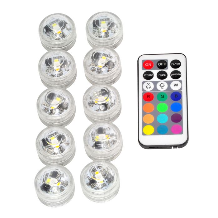 Comparer les prix de Lot de 10 mini lampes LED submersibles, lampe sous-marine étanche, bougies LED multicolores RVB avec 1 télécommande pour décoration