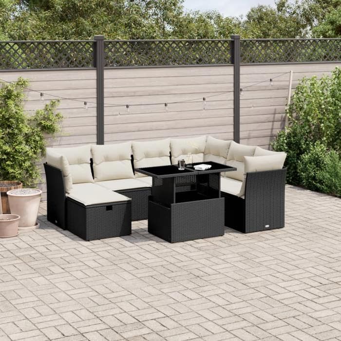 vidaXL Salon de jardin 8 pcs avec coussins noir résine tressée ensemble de canapés dextérieur salon de jardin ensemble 3274676