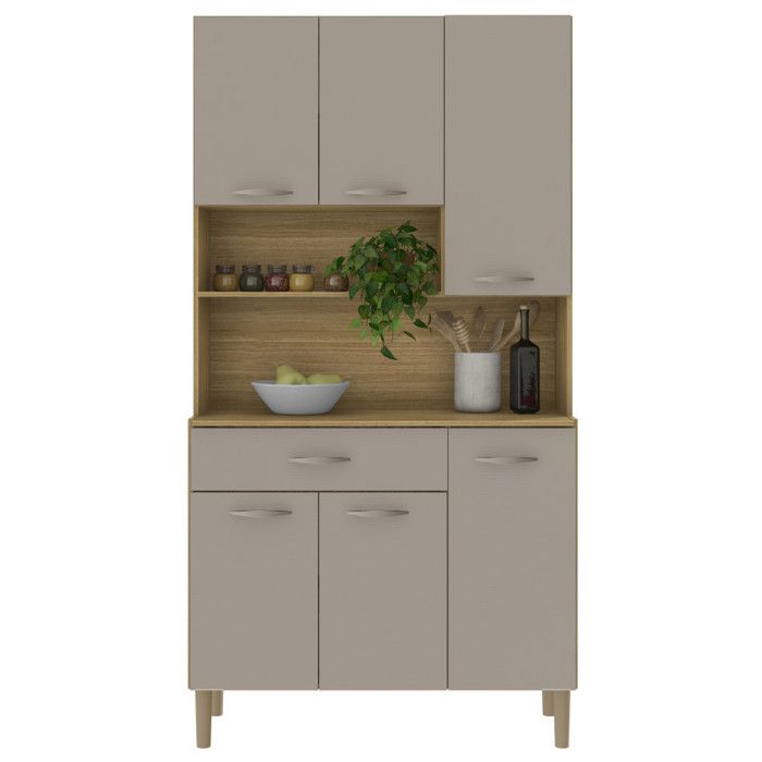 Buffet de Cuisine 6 Portes 1 Tiroir Chêne Taupe 7 Niches L 90.9 H173.5 P 36.3 cm - L 90.9 x l 36.3 x H 173.5 cm Buffet de Cuisine 6 Portes 1 Tiroir Chêne Taupe 7 Niches L 90.9 H173.5 P 36.3 cm - L 90.9 x l 36.3 x H 173.5 cm