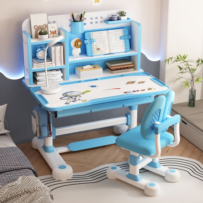 Ensemble table et chaise pour enfant - CREMLANK - 3-18 ans - Hauteur réglable - BLEU - PP ABS métal - 117*110*50CM