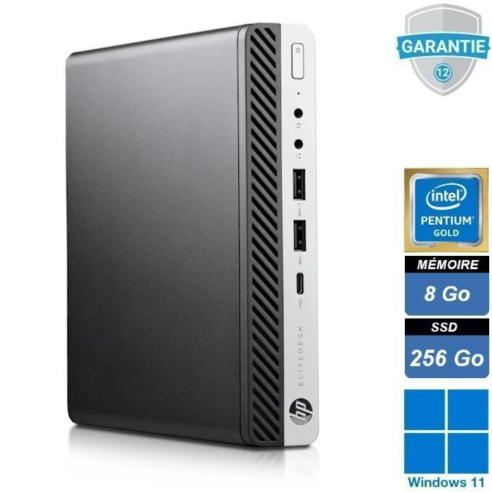 Unité centrale - HP - ELITEDESK 800 G4 - Mini - Pentium Gold G5400 - RAM 8Go - SSD256Go - Pc fixe - Win 11 Pro Reconditionné - Hewlett-Packard reconditionné disponible sur Cdiscount Seconde Vie