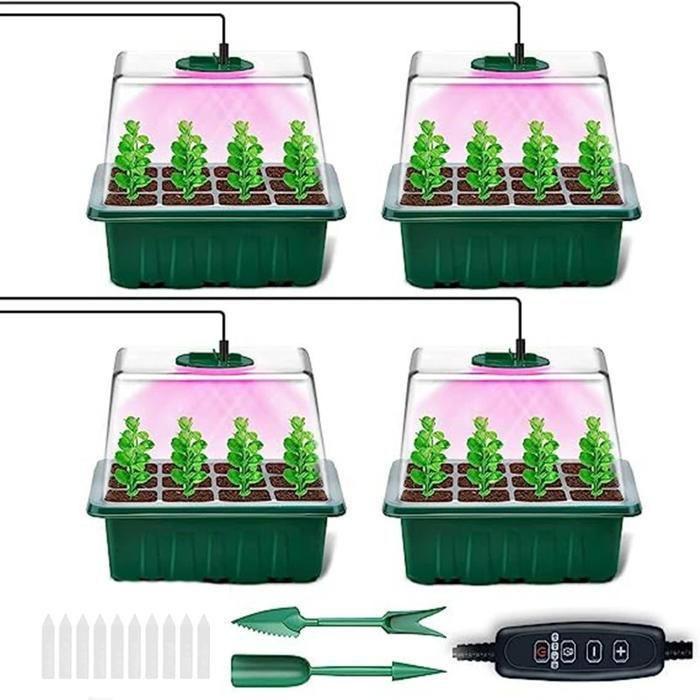 Kit 4 Mini Serres D'intérieur Pour Semis - Plateaux Avec Couvercles, Idéal Germination Graines