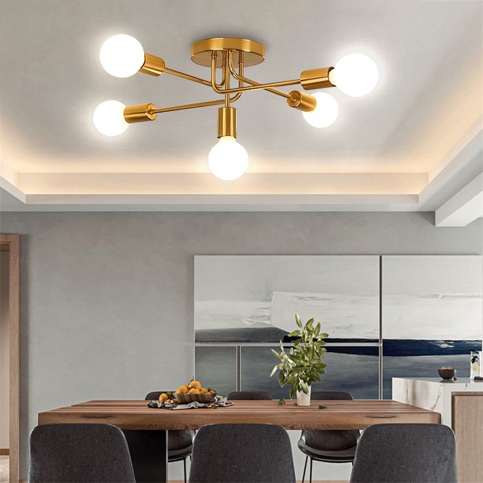 DLGLOLIN Plafonnier Industriel 5-Lumières Lustre Vintage E27 Lampe de Plafond en Métal Bronze Suspension Luminaire pour Salon