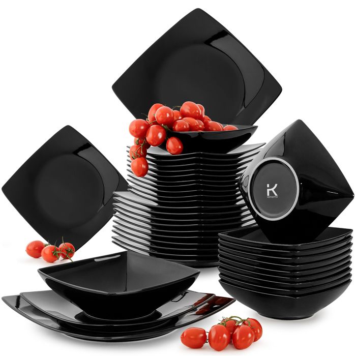 KONSIMO EPIRI Service de table 36 pièces pour 12 personnes céramique premium design moderne lave-vaisselle - noir