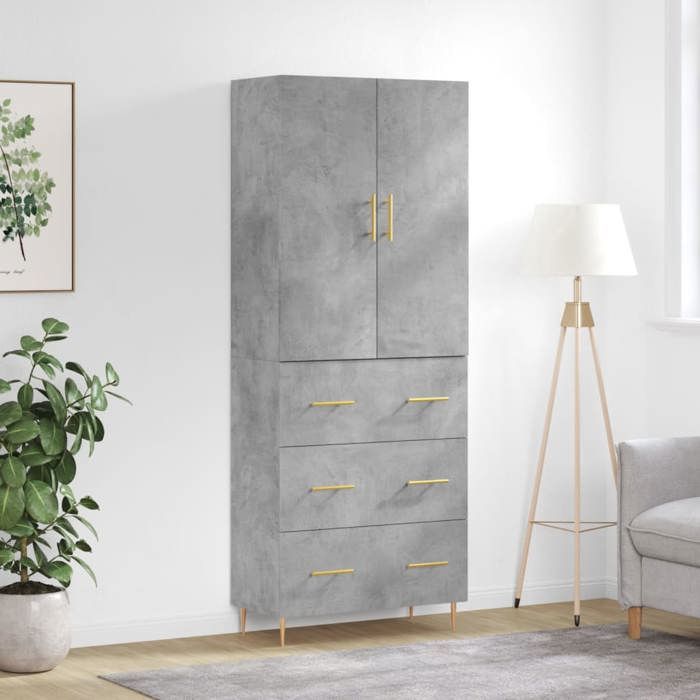SALE 2025Armoire haute vitrine - Bibliothèque Buffet haut - Gris béton - 69 5x34x180 cm - bois dingénierie 57 75 Kg 7009